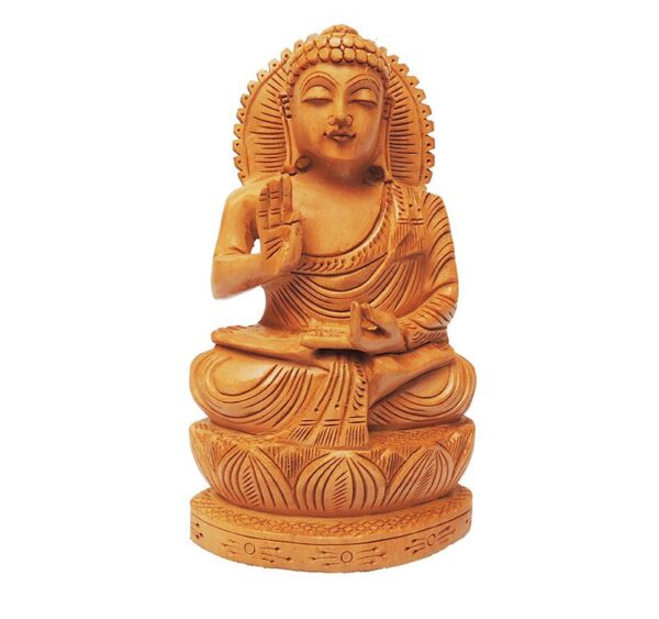 Hand carved wood buddha statue