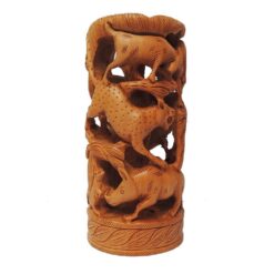 indian wood carved round hunting shikar