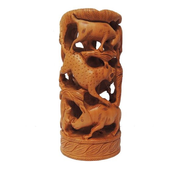 indian wood carved round hunting shikar