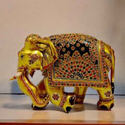 Feng-shui golden painted elephant statue decorative with hand painting design