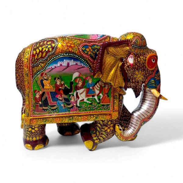 Wood embossed painted elephant statue with miniature painting art work