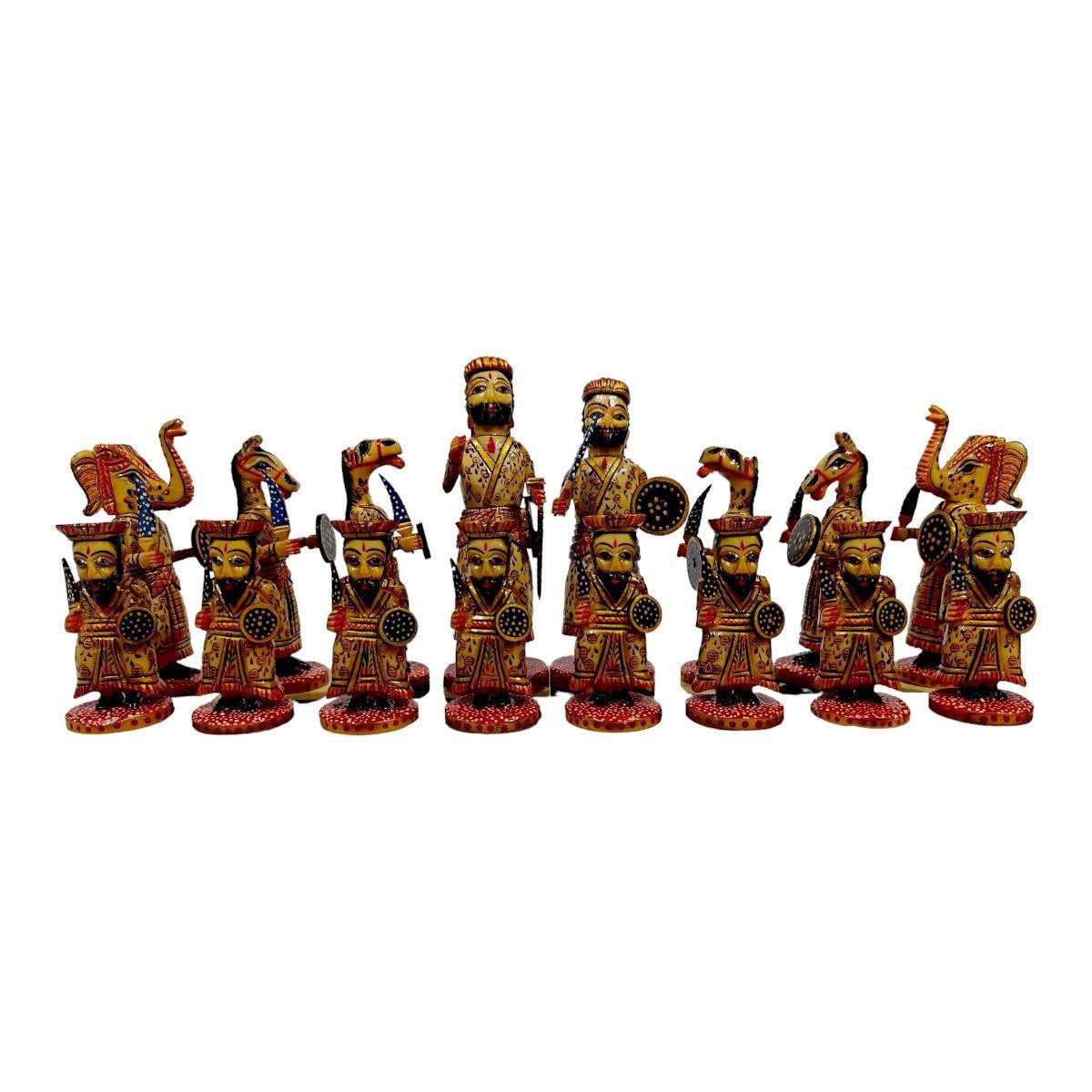 Sixteen maharajah bone chess pieces hand painted red color theme