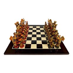 Bone maharaja Chess set painted with red and other side green all 32 pieces on chess board