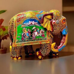 12 inch big wooden elephant statue hand painted with weeding miniature painting