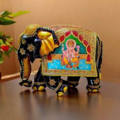 12 inch height large wooden elephant statue lord Ganesh figurines hand painted on elephant