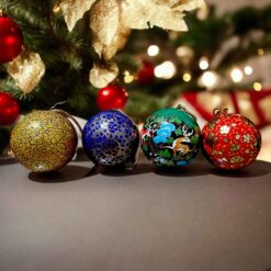 Paper Mache decorative multi color hand painted Christmas tree balls