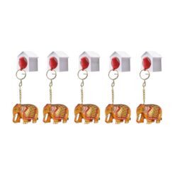 wooden elephant hand painted keychain golden color
