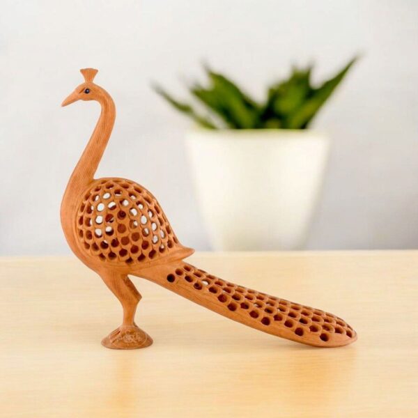 kadam wood carved peacock setting