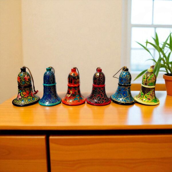 Handcrafted Paper Mache Bells – Multicolor Floral & Leaf Design