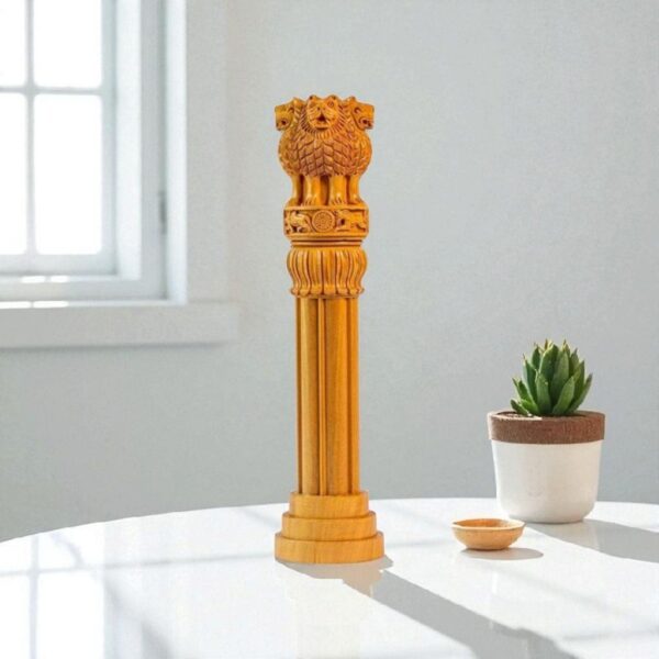 kadam wood Ashoka pillar hand-carved on a table
