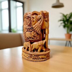sandalwood elephant carving with baby elephants