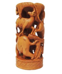 indian wood carved round hunting shikar