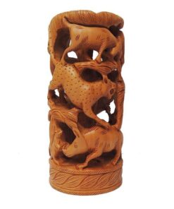 indian wood carved round hunting shikar