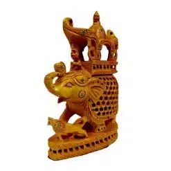 Wooden Jali Ambari Elephant on base a howdah made on elephant and a man setting inside howdah