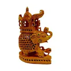 Wooden Trunk up Ambari Jali with lion on base a man riding the elephant