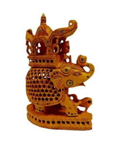 Wooden Trunk up Ambari Jali with lion on base a man riding the elephant