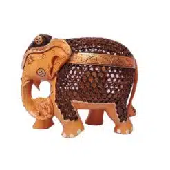 wood elephant baby in trunk antique finish