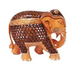 wood elephant baby in trunk antique finish