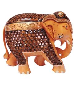 wood elephant baby in trunk antique finish