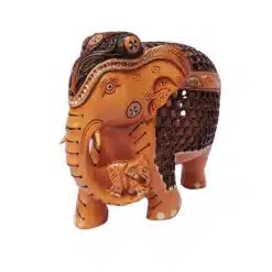 wood elephant baby in trunk antique finish