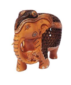 wood elephant baby in trunk antique finish