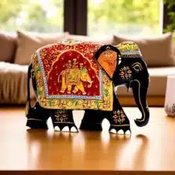 Colorful handcrafted decorative elephant figurine with intricate patterns,