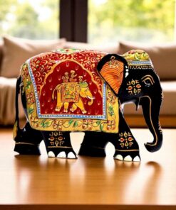 Colorful handcrafted decorative elephant figurine with intricate patterns,