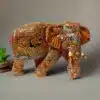 Big wood elephant statue with full body ping color painted and flower design embossed painted