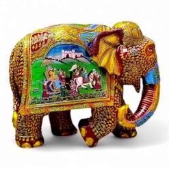 Rajasthani weeding miniature painting on elephant with elephant horse king with soldier.