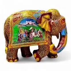Rajasthani weeding miniature painting on elephant with elephant horse king with soldier.
