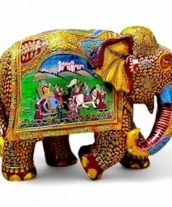 Rajasthani weeding miniature painting on elephant with elephant horse king with soldier.