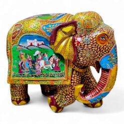 big wood elephant with Rajasthani miniature panting on elephant.