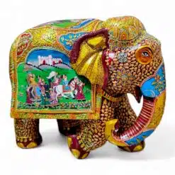 big wood elephant with Rajasthani miniature panting on elephant.