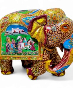 big wood elephant with Rajasthani miniature panting on elephant.