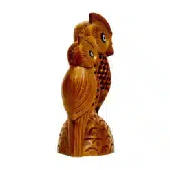 Wooden owl sitting on a stand hand carved design on both owl