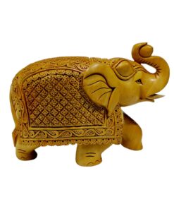 Wooden carved elephant up side trunk with squire carving on elephant
