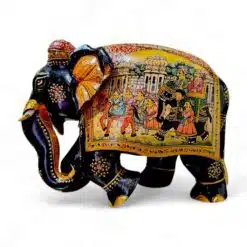 Decorative painted elephant sculpture with intricate patterns, cultural storytelling, and vibrant embellishments.