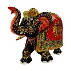 wooden hand painted elephant trunk up with flower painting