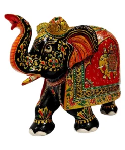 wooden hand painted elephant trunk up with flower painting