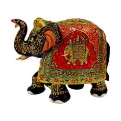 decorative wooden elephant with Ambari elephant painted on it