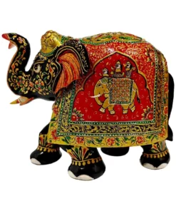 decorative wooden elephant with Ambari elephant painted on it