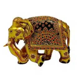 feng-shui golden color elephant statue with embossed art design