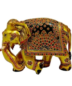 feng-shui golden color elephant statue with embossed art design