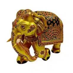 Wooden Golden elephant trunk down with decorative painting art
