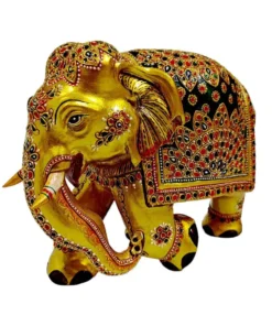 Wooden Golden elephant trunk down with decorative painting art