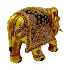 Wooden elephant with flower deign and embossed painting design