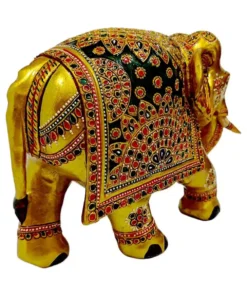 Wooden elephant with flower deign and embossed painting design