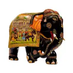 Wooden elephant with miniature painting left side of elephant