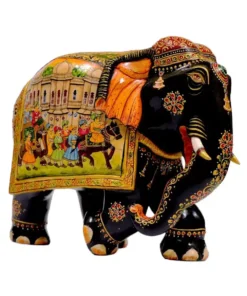 Wooden elephant with miniature painting left side of elephant