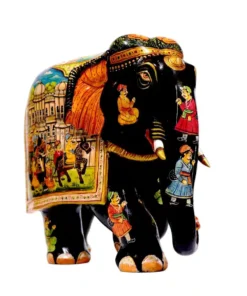 Wooden Painted elephant miniature small men figure painted on elephant trunk